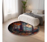 Fluffy Heavy Duty Home Decor Orange Carpet Round Mysterious Bat Forest,Classic Lightweight Ideal for Living Room, Bedroom, Nursery, Kids Baby Room Rug 100 cm