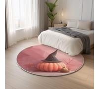 Fluffy Heavy Duty Home Decor Pink Carpet Round Pumpkin Witch Hat Halloween,Classic Lightweight Ideal for Living Room, Bedroom, Nursery, Kids Baby Room Rug 120 cm