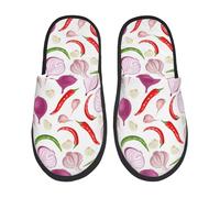 Fluffy Home Slippers Onion Chili Pepper Garlic Indoor Bedroom Slippers Polyester Bedroom Socks Shoe For Travel, Hotel, Spa L