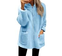 Fluffy Hoodies Women Comfortable Sherpa Soft Plush Coral Hooded Casual Full Zipp Pockets Jackets Loose Long Tops Warm Fleece Solid Coats Classic Long Sleeve Coatigan More Wieght Autumn