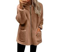 Fluffy Hoodies Women Comfortable Sherpa Soft Plush Coral Hooded Casual Full Zipp Pockets Jackets Loose Long Tops Warm Fleece Solid Coats Classic Long Sleeve Coatigan More Wieght Autumn