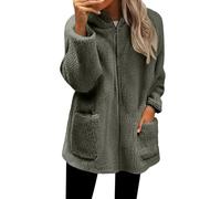 Fluffy Hoodies Women Comfortable Sherpa Soft Plush Coral Hooded Casual Full Zipp Pockets Jackets Loose Long Tops Warm Fleece Solid Coats Classic Long Sleeve Coatigan More Wieght Autumn