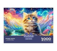 Fluffy Kitten on A Log in A Starry, Mountainous Floral Setting 1000 Piece Jigsaw Puzzle Dreamy Cute Cat - Great Present for Kids & Adults 70x50cm/1000pcs