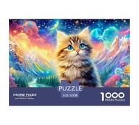 Fluffy Kitten on A Log in A Starry, Mountainous Floral Setting 1000-Piece Jigsaw Puzzle Dreamy Cute Cat - Educational & Challenging, Recycled 52x38cm/1000pcs