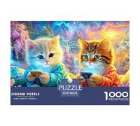 Fluffy Kitties, Flowers, Butterflies in A Bright, Enchanted Setting 1000-Piece Jigsaw Puzzle Dreamy Cute Cat - Perfect for Family Bonding, Adults & Kids 38x26cm/1000pcs