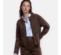 Fluffy Knit Crew Neck Cardigan Brown