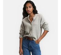 Fluffy Knit Crew Neck Cardigan Grey Marl