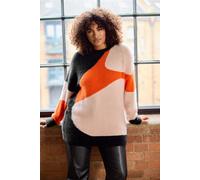 EVANS Curve Colourblock Fluffy Knitted Jumper - Women's - Plus Size Curve Orange