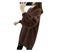 Fluffy knitted sweater women's alpaca sweater batwing sleeve top oversized sweater dress is suitable for 100 kg, loose soft sweater women long sweater women casual for leggings 4XL coffee