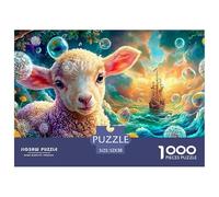 Fluffy Lamb near Dandelions, Bubbles And A Ship 1000-Piece Jigsaw Puzzle Sheep Challenging & Brainteasing for All Ages 52x38cm/1000pcs