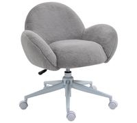 HOMCOM Fluffy Leisure Chair Office Chair with Backrest and Armrest for Home Bedroom Living Room with Wheels Grey