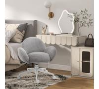 HOMCOM Fluffy Leisure Chair Office Chair with Backrest Armrest Wheels - Grey, Grey