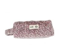 Fluffy Leopard Print Pencil Case in Soft Pink Corduroy & Canvas - Large Capacity Slim Washable Waterproof Cosmetic Organiser Pouch with Loop Handle for Secondary School Girls Exams Travel Daily