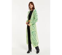 Fluffy Longline Cardigan In Green Animal Print Liquorish Green L