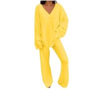 Fluffy Loungewear For Women Plus Size Ladies Fleece Pyjamas Set Polar Fleece Warm Pajamas Winter Warm Sleepwear Outfits Solid Long Sleeve Tops Pants Casual Suit Nightwear Comfy Loose Pjs Yellow S