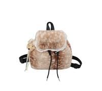 Fluffy Mini Backpack Women Faux Plush Leopard Lace Drawstring | Teddy Bear Charm Adjustable Shoulder Straps Fall Winter Mini Bag