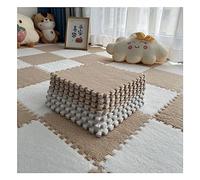 Fluffy Non-slip Interlocking Carpet Tiles - Set Of 10 Soft Long Pile Rugs For Sensory Play, Puzzle Mats, And Playroom Flooring - Grey Blanc+café Léger