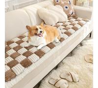 Fluffy Non-Slip Sofa Cover - Plush Couch Slipcovers for 2-4 Seater Furniture Protector for Pets Bay Window & Caravan Seat Brown 35.4" L x 70.9" W