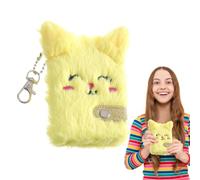 Fluffy Notebook for Girls | Cute Cat Kids Notebooks with Keychain | Gift Sequin Design Diary for Writing, Drawing, Lined Pages, Plush Journal, Secret