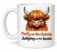 Fluffy On The Outside Judging On The Inside Funny Highland Cow Gift Mug