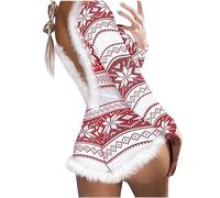 Fluffy Onesies for Women Ladies Christmas Fleece Pyjamas Teddy Bear Backless Onesie Faux Fur Xams Pajamas Winter Warm Plush Flannel One Piece Jumpsuit Santa Snowflake Playsuit Sleepwear Gifts for Her