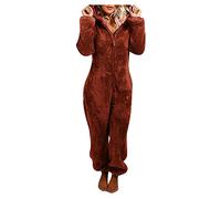 Fluffy Onesies for Women Sale Clearance,Ladies Fleece Pyjamas Hooded Onesie Teddy Pajamas Winter Warm Plush Hooded Flannel One Piece Jumpsuit Playsuit Sleepwear Loungewear UK Size 8-22