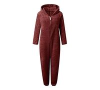 Fluffy Onesies for Women Sale Clearance,Ladies Fleece Pyjamas Hooded Onesie Teddy Pajamas Winter Warm Plush Hooded Flannel One Piece Jumpsuit Playsuit Sleepwear Loungewear UK Size 8-22