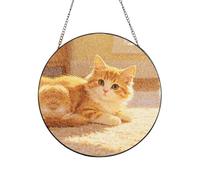 Fluffy Orange Cat Print Custom Glass Sun Catcher Window Hanging Ornament