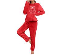Fluffy Pajamas Set for Women Fleece Warm Pjs Sets Flannel Pullover Pants Cute Animal Fuzzy Lounge Set Matching Sleepwear Sherpa Winter Warm Pjs Thickened Plushed Loungewear Faux Fur Teddy Nightwear