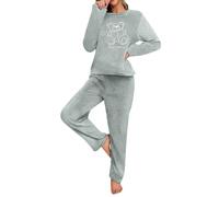 Fluffy Pajamas Set for Women Fleece Warm Pjs Sets Flannel Pullover Pants Cute Animal Fuzzy Lounge Set Matching Sleepwear Sherpa Winter Warm Pjs Thickened Plushed Loungewear Faux Fur Teddy Nightwear