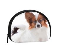 Fluffy Papillon Dog, Women's Storage Bag Shell Makeup Bag Small Coin Purse Shell Change Pouch