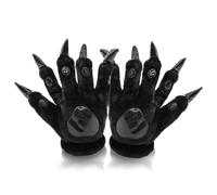Fluffy Paw Gloves, Furry Bear Dinosaur Wolf Cat Paw Cosplay Gloves Animal Hand Gloves Warm Animal Paw Full Finger Mittens for Women Teenage Girls Halloween Cosplay Party (Black)
