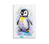 Fluffy Penguin Drawn By Colored Pencils Poster Modern Wall Art Canvas Aesthetic Decoration Painting 16x24inch(40x60cm) Unframe-style