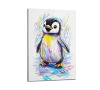Fluffy Penguin Drawn By Colored Pencils Poster Modern Wall Art Canvas Aesthetic Decoration Painting 16x24inch(40x60cm) Frame-style