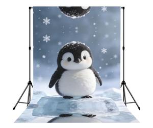 Fluffy Penguin on Ice Print Photography Backdrop - 152 Ã- 213 cm Portable Backdrop Curtains for Photo Shoot Backdrop for Home Party Use