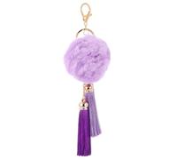 Fluffy Plush Keychain Pendant with Pom Pom Tassel for Keys, Bags, Purses and Accessories - Taro Purple Charm Decoration