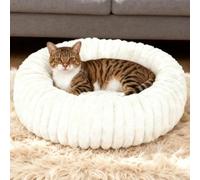 Fluffy Plush Pet Bed Round Donut Shaped Bed Washable Dog Bed Cat Bed Non-slip Dog Bed Cat Baskets Comfortable Pet Cushion for Small Medium Dogs Cats (Beige,60cm)