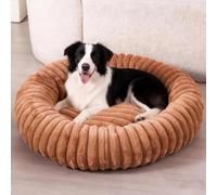 Fluffy Plush Pet Bed Round Donut Shaped Bed Washable Dog Bed Cat Bed Non-slip Dog Bed Cat Baskets Comfortable Pet Cushion for Small Medium Dogs Cats (Brown, 70cm)