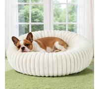 Fluffy Plush Pet Bed Round Donut Shaped Bed Washable Dog Bed Cat Bed Non-slip Dog Bed Cat Baskets Comfortable Pet Cushion for Small Medium Dogs Cats (Beige,70cm)