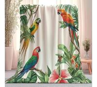 Fluffy Plush Throw Blanket Tropical Birds Parrots Flowers Red Green Soft Cozy Warm Lightweight Fluffy For Bedroom Sofa Couch Bed Living Room Men Women Teens Children Super King Size 220 X 240 Cm
