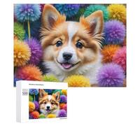 Fluffy Pomeranian in Flowers Colourful Jigsaw Puzzle for Adults, 500 PCS