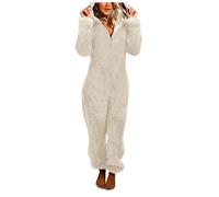 Fluffy Pyjamas Women Plus Size Supersoft Fluffy Onesie Long Sleeve Zipper Hooded Jumpsuit Pajamas Casual Solid Winter Warm Romper Sleepwear Loungewear UK Clearance