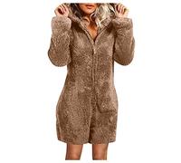 Fluffy Pyjamas Women Plus Size Supersoft Fluffy Onesie Long Sleeve Zipper Hooded Jumpsuit Pajamas Casual Solid Winter Warm Romper Sleepwear Loungewear UK Clearance