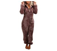 Fluffy Pyjamas Women Plus Size Supersoft Fluffy Onesie Long Sleeve Zipper Hooded Jumpsuit Pajamas Casual Solid Winter Warm Romper Sleepwear Loungewear UK Clearance