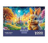 Fluffy Rabbit by A Path, with A Castle And Glowing Sky 1000-Piece Jigsaw Puzzle Fairy Tale Rabbit - Brainteasing Challenge for Adults & Kids 70x50cm/1000pcs