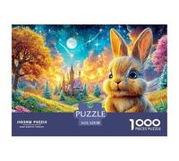 Fluffy Rabbit by A Path, with A Castle And Glowing Sky 1000-Piece Jigsaw Puzzle Fairy Tale Rabbit - Classic Educational Game for Family Puzzle Time 52x38cm/1000pcs