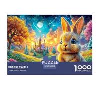Fluffy Rabbit by A Path, with A Castle And Glowing Sky 1000-Piece Jigsaw Puzzle Fairy Tale Rabbit - Family Puzzle Game for All Ages 38x26cm/1000pcs