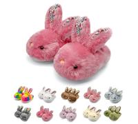 Fluffy Rabbit Slippers for Women Flower Ears Plush Bunny Bedroom Slippers Plus Size Adult Cotton Cute Indoor Winter Non-Slip, pink-red, 4-5 Women/2.5-3.5 Men