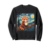 Fluffy Red Panda Holding Tea Cup Van Gogh Starry Night Art Sweatshirt