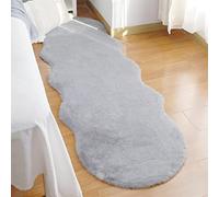 Fluffy Rug, Faux Rabbit Fur Fluffy Rug Anti-Slip Carpet, Soft Shaggy Rug, Faux Fur Bed Rug, Sofa Mat for Bedroom, Living Room,Gray,60x90 cm